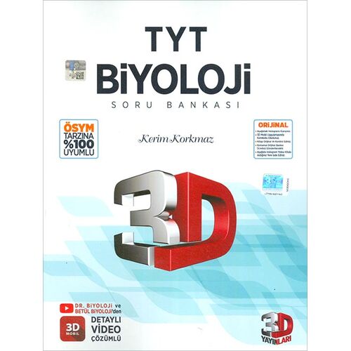 TYT Biyoloji Tamamı Video Çözümlü Soru Bankası 3D Yayınları