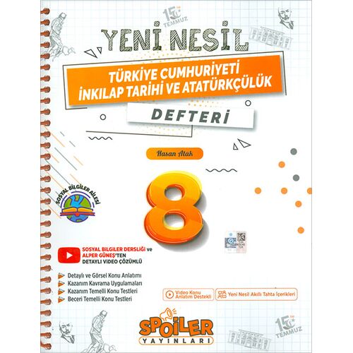 8.Sınıf Türkiye Cumhuriyeti İnkılap Tarihi ve Atatürkçülük Yeni Nesil Defter Spoiler Yayınları