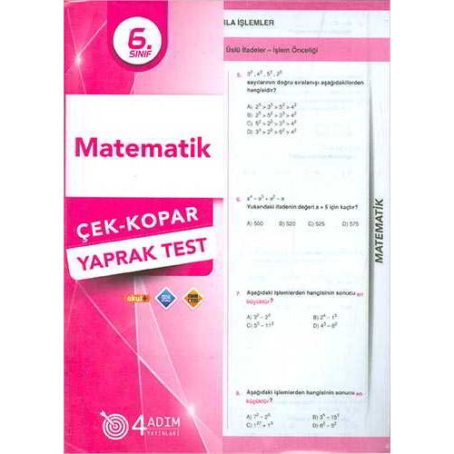 6. Sınıf Matematik Yaprak Test - Kolektif - 4 Adım Yayınları