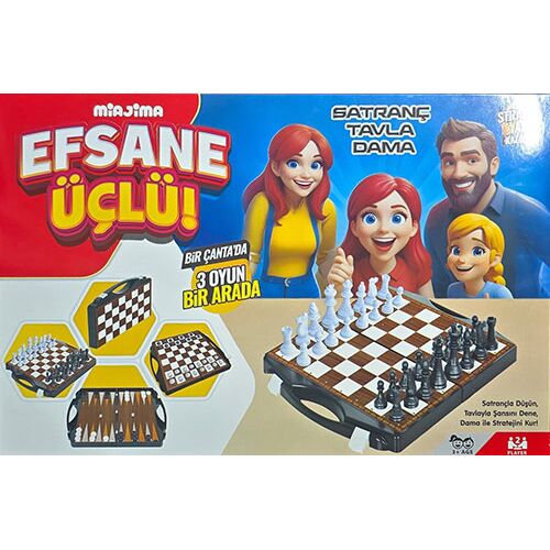 Efsane Üçlü (Satranç Tavla Dama) 3 Oyun Bir Arada