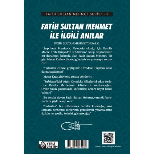 Fatih Sultan Mehmet İle İlgili Anılar - Fatih Sultan Mehmet Serisi - Maviçatı Yayınları