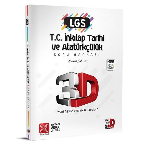 8. Sınıf 3D LGS TC İnkılap Tarihi ve Atatürkçülük Soru Bankası Video Çözümlü Çözüm 3D Yayınları
