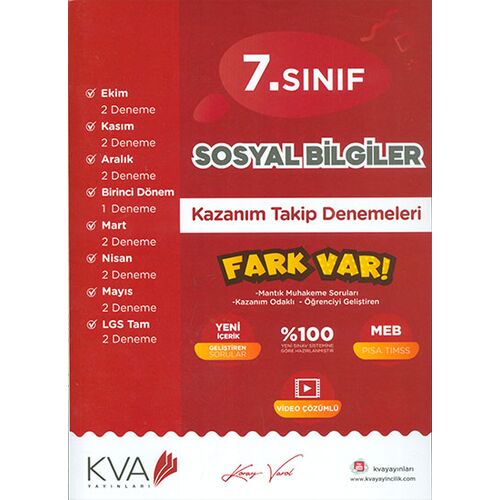 7. Sınıf Sosyal Bilgiler Kazanım Takip Denemeleri KVA Yayınları