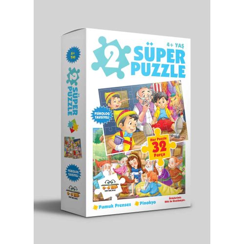 2 Süper Puzzle Pamuk Prenses-Pinokyo 32 Parça - Kolektif - 0-6 Yaş Yayınları