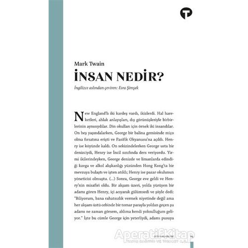 İnsan Nedir? - Mark Twain - Turkuvaz Kitap